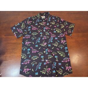 Tipsy Elves Button Up Shirt Mens Size XL Neon Dinosaurs